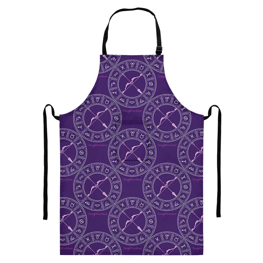 Purple Sagittarius Zodiac Pattern Print Bib Apron With Pocket