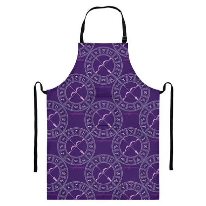 Purple Sagittarius Zodiac Pattern Print Bib Apron With Pocket