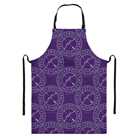 Purple Sagittarius Zodiac Pattern Print Bib Apron With Pocket