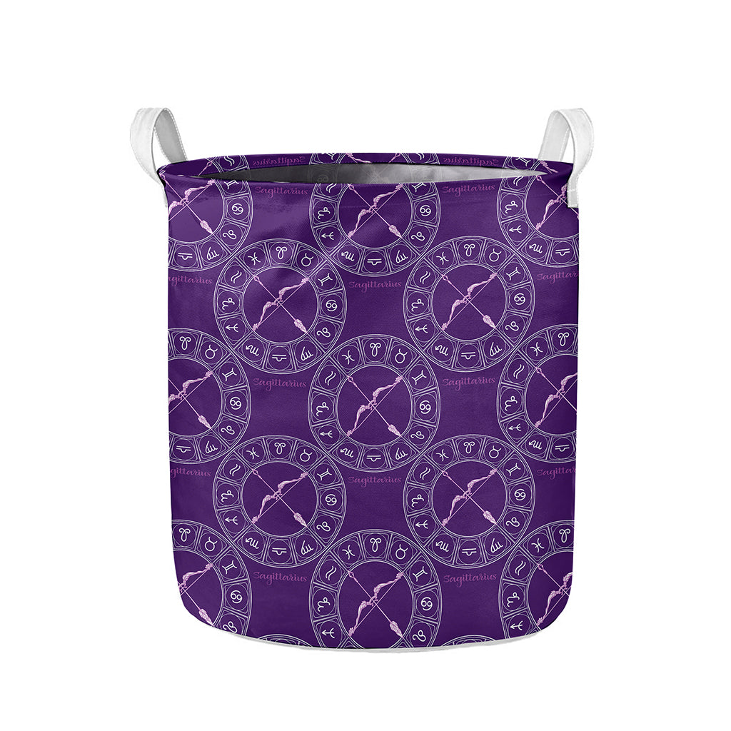 Purple Sagittarius Zodiac Pattern Print Collapsible Laundry Basket