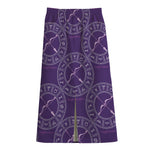 Purple Sagittarius Zodiac Pattern Print Cotton Front Slit Maxi Skirt