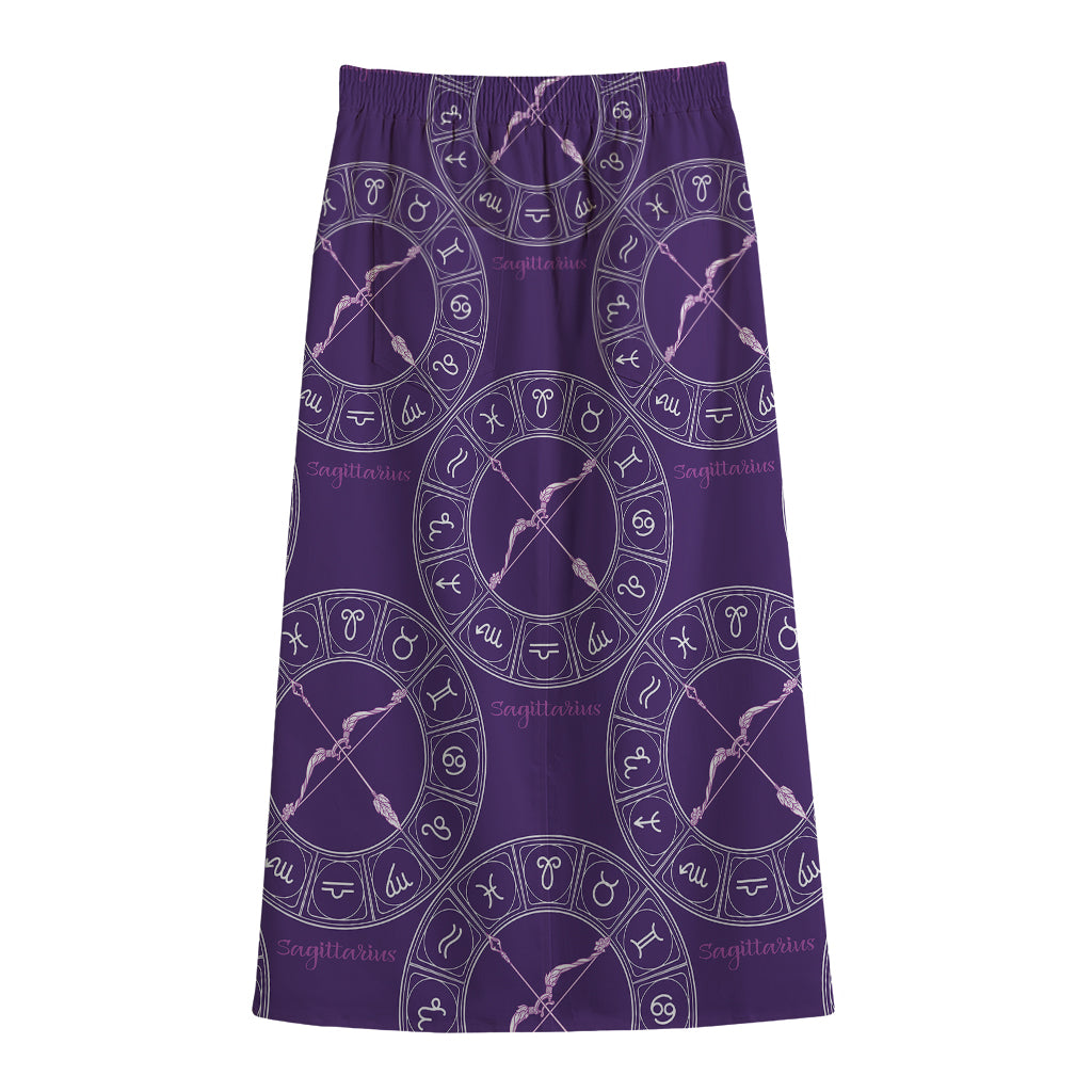 Purple Sagittarius Zodiac Pattern Print Cotton Front Slit Maxi Skirt