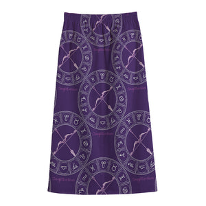 Purple Sagittarius Zodiac Pattern Print Cotton Front Slit Maxi Skirt