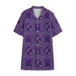 Purple Sagittarius Zodiac Pattern Print Cotton Hawaiian Shirt