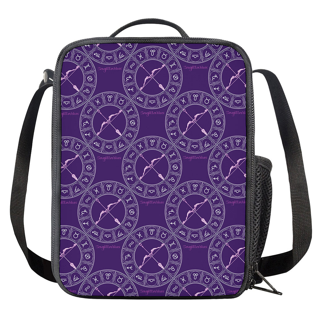 Purple Sagittarius Zodiac Pattern Print Crossbody Lunch Bag