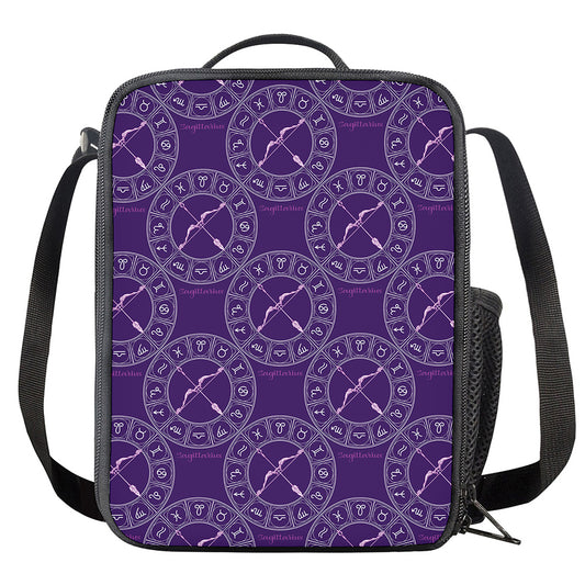 Purple Sagittarius Zodiac Pattern Print Crossbody Lunch Bag
