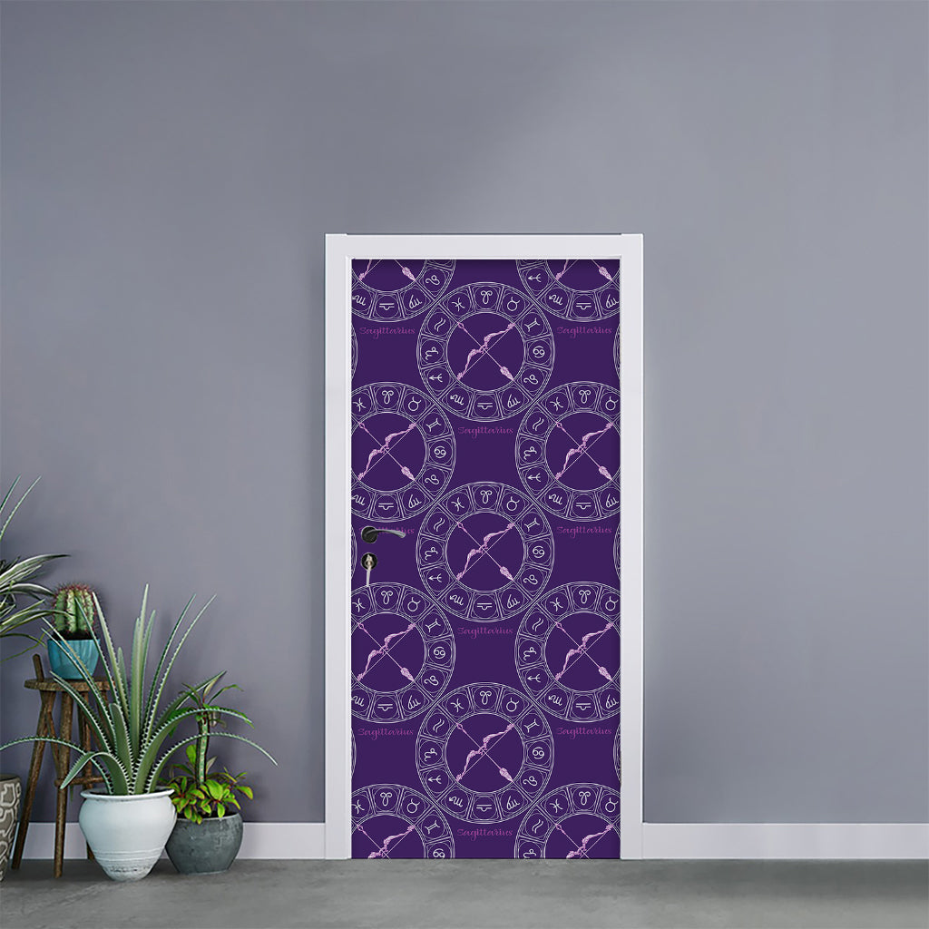 Purple Sagittarius Zodiac Pattern Print Door Sticker