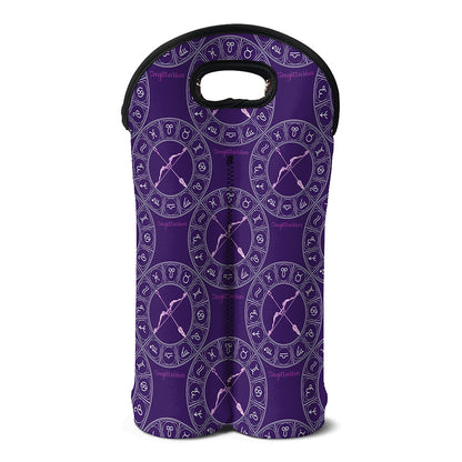 Purple Sagittarius Zodiac Pattern Print Double Neoprene Wine Tote