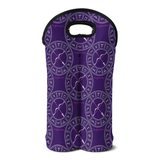 Purple Sagittarius Zodiac Pattern Print Double Neoprene Wine Tote