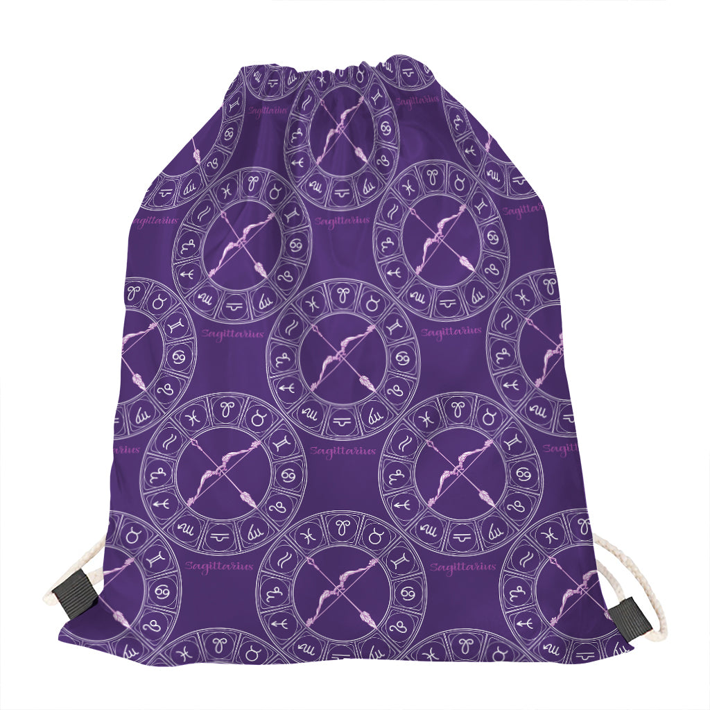 Purple Sagittarius Zodiac Pattern Print Drawstring Bag