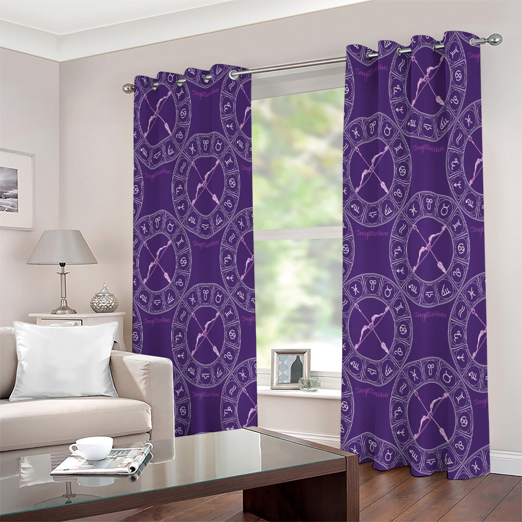 Purple Sagittarius Zodiac Pattern Print Extra Wide Grommet Curtains