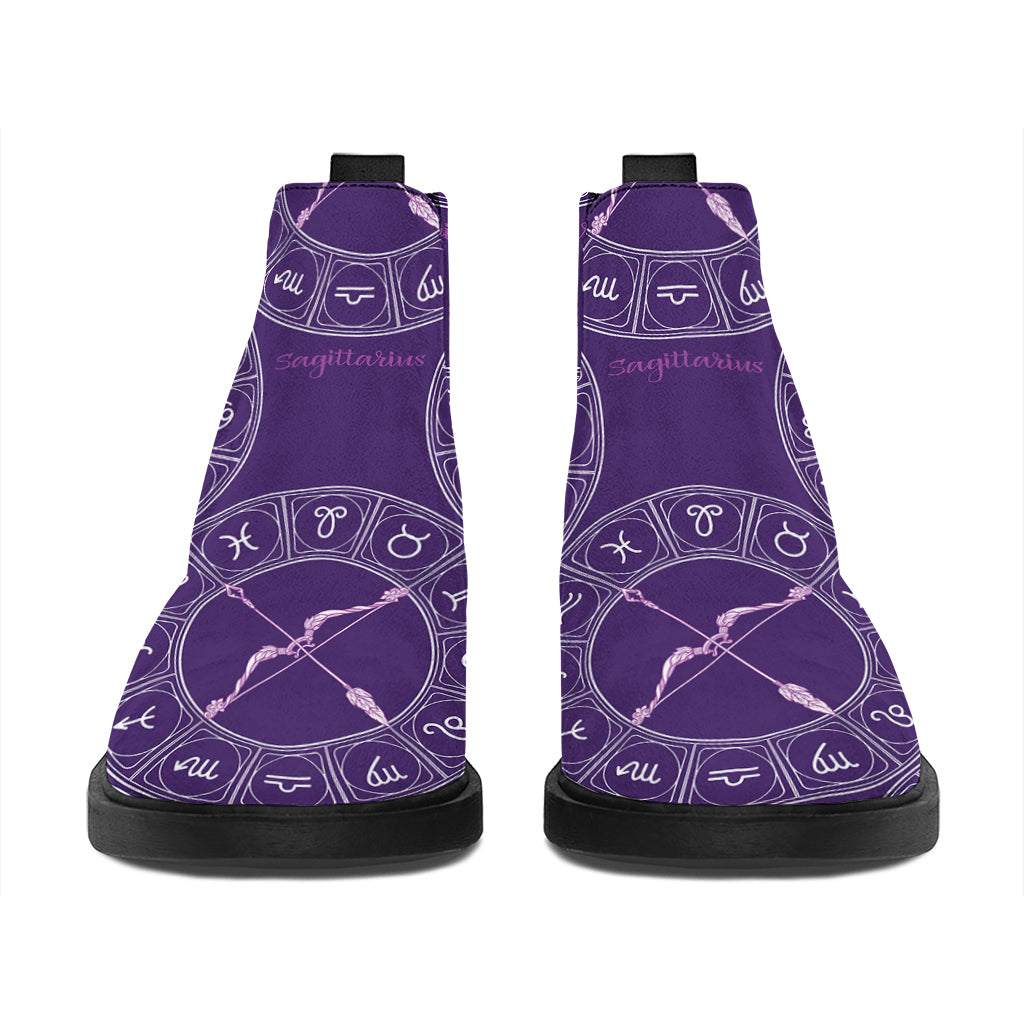 Purple Sagittarius Zodiac Pattern Print Flat Ankle Boots