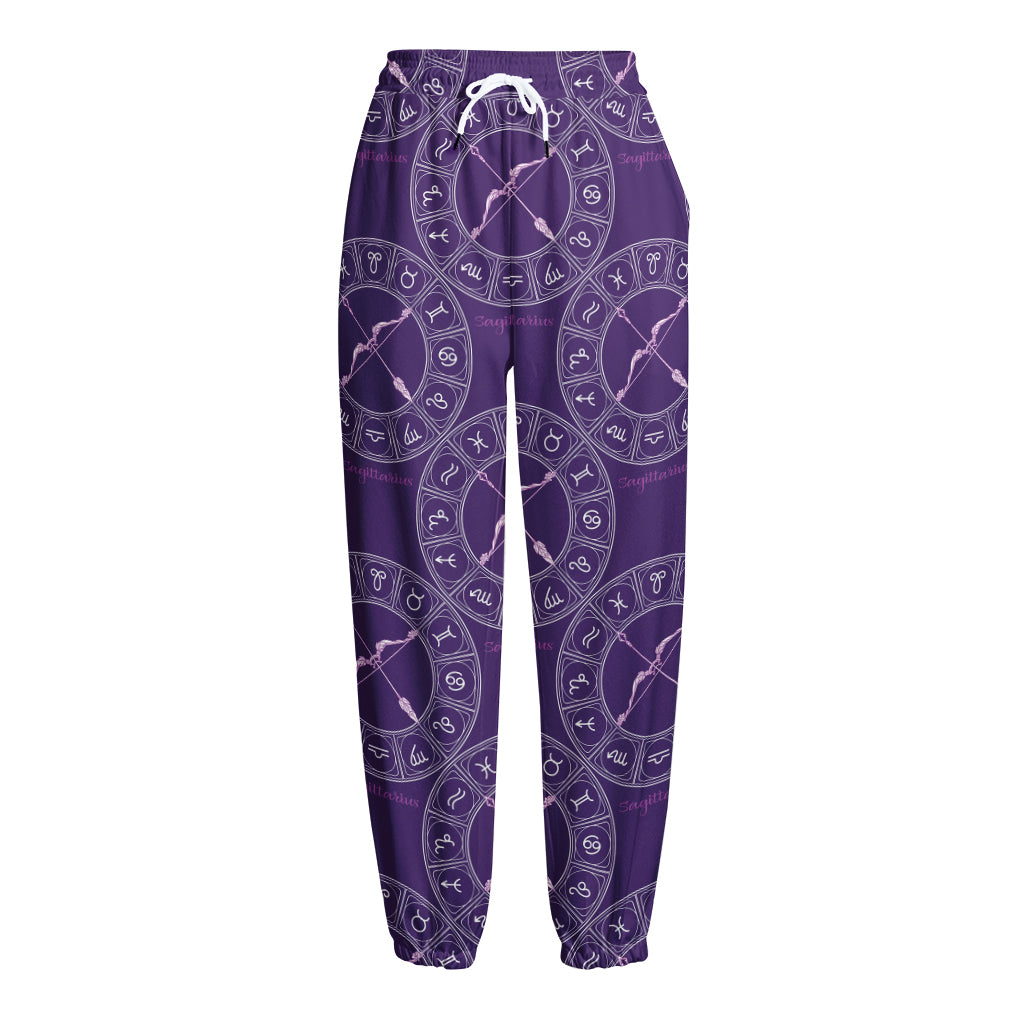 Purple Sagittarius Zodiac Pattern Print Fleece Lined Knit Pants