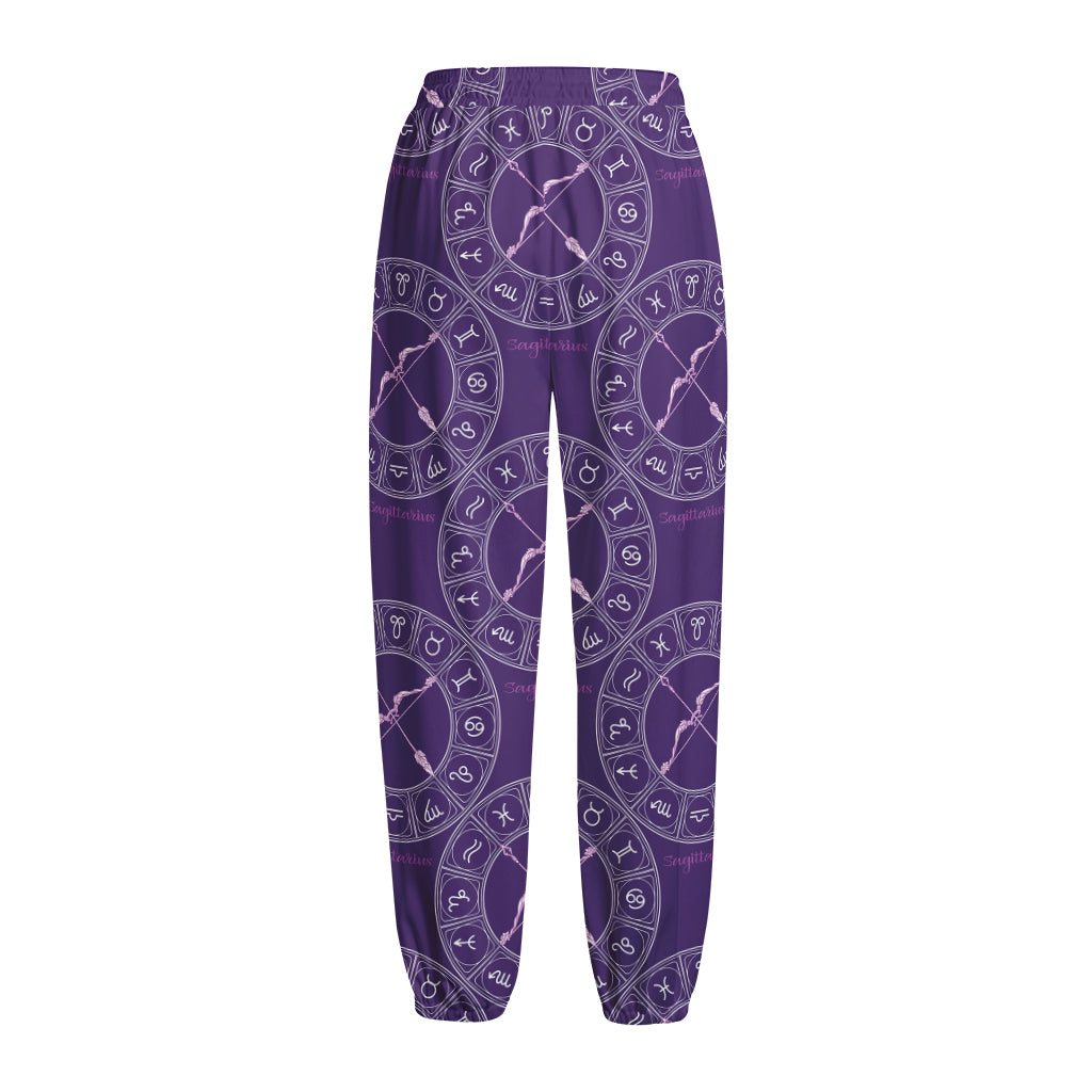 Purple Sagittarius Zodiac Pattern Print Fleece Lined Knit Pants