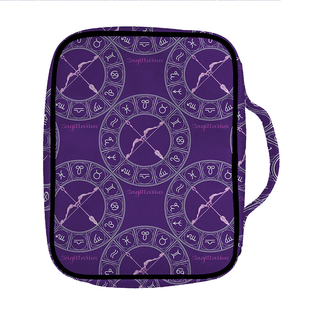 Purple Sagittarius Zodiac Pattern Print Front Pocket Bible Bag