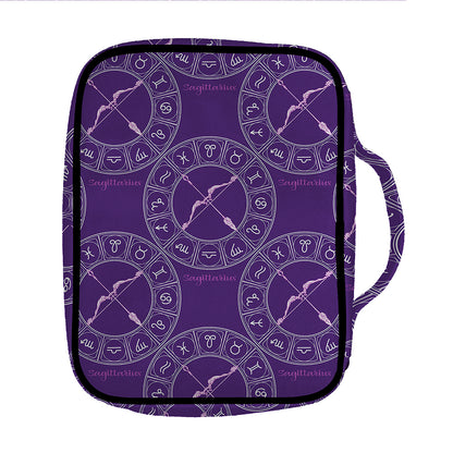 Purple Sagittarius Zodiac Pattern Print Front Pocket Bible Bag