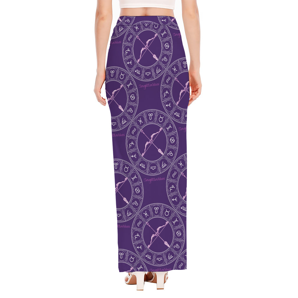 Purple Sagittarius Zodiac Pattern Print High Slit Maxi Skirt