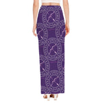 Purple Sagittarius Zodiac Pattern Print High Slit Maxi Skirt