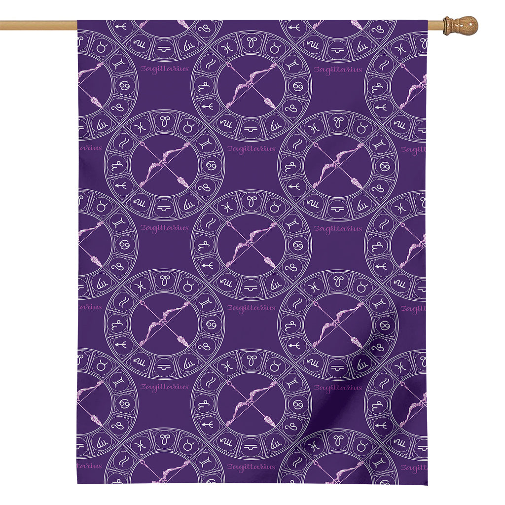 Purple Sagittarius Zodiac Pattern Print House Flag