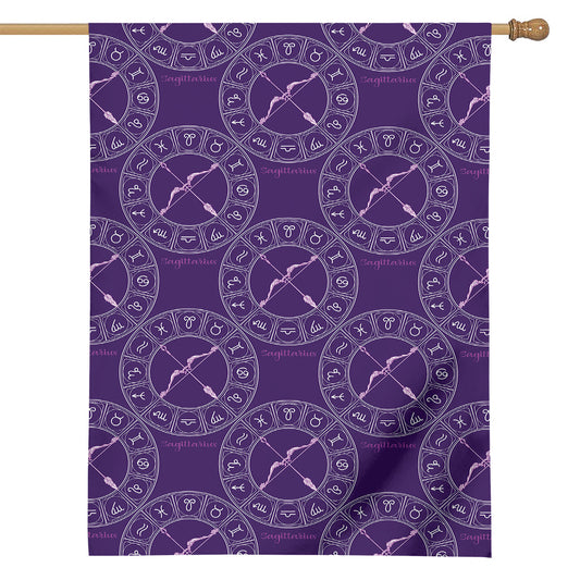 Purple Sagittarius Zodiac Pattern Print House Flag