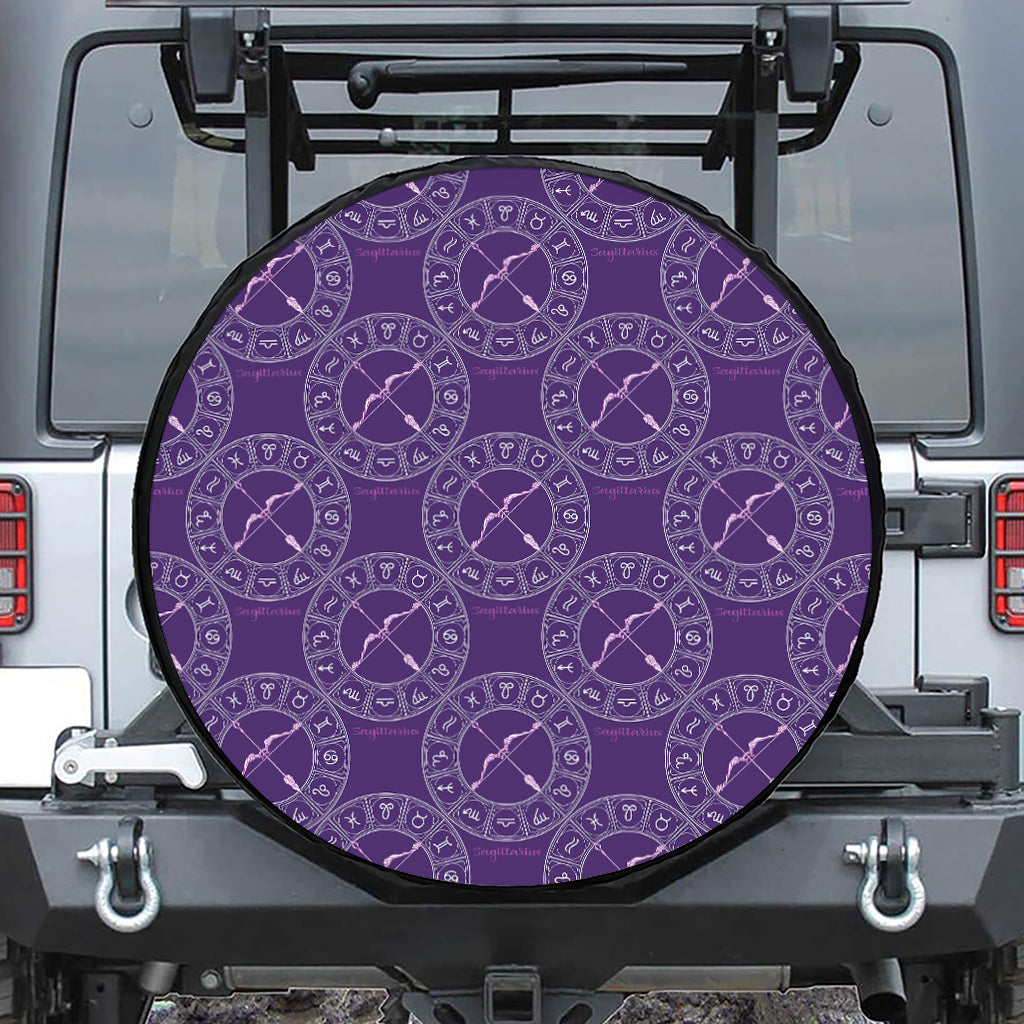 Purple Sagittarius Zodiac Pattern Print Leather Spare Tire Cover