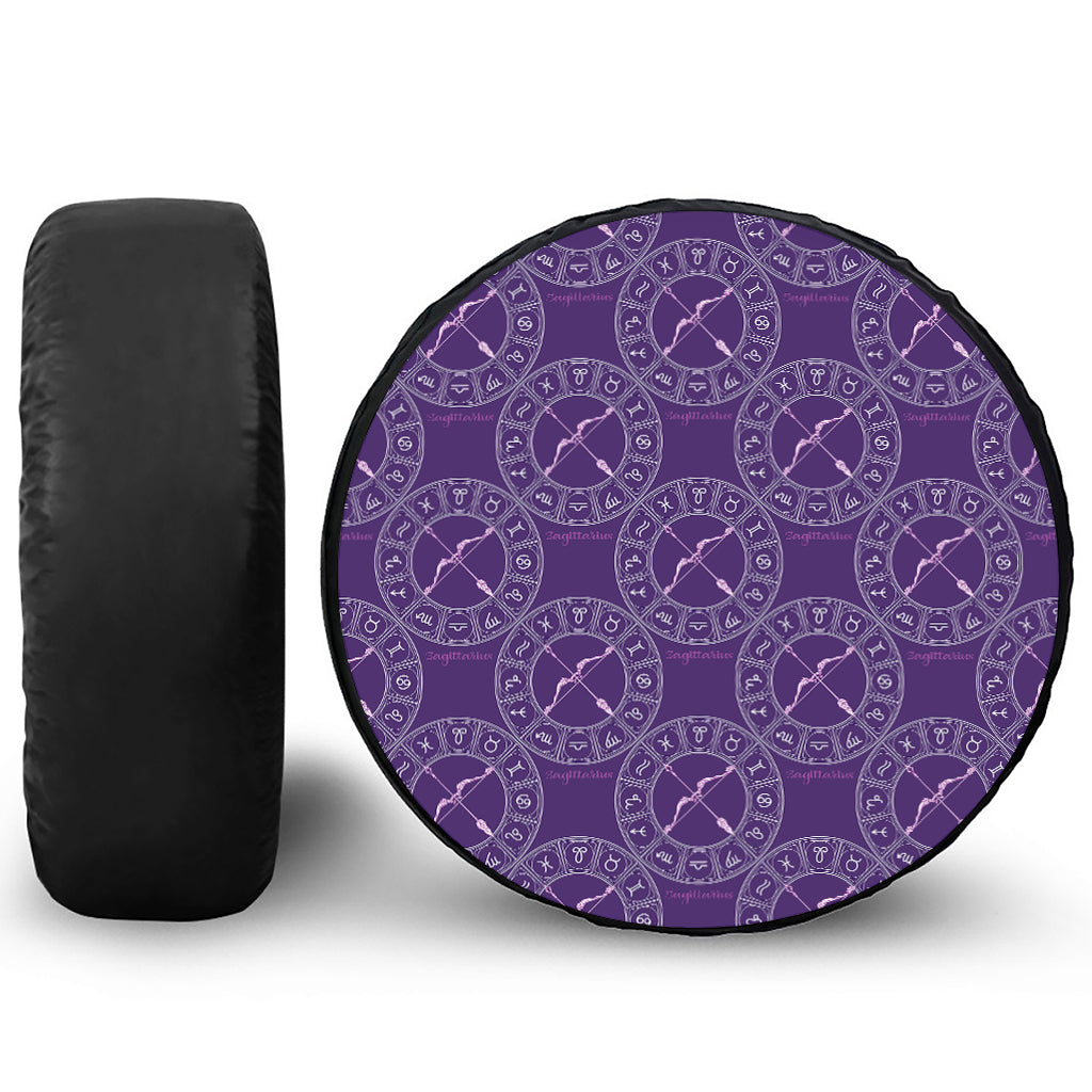 Purple Sagittarius Zodiac Pattern Print Leather Spare Tire Cover