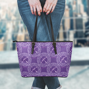 Purple Sagittarius Zodiac Pattern Print Leather Tote Bag