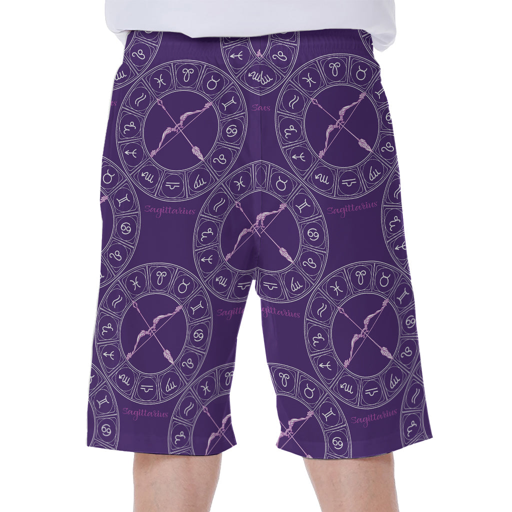 Purple Sagittarius Zodiac Pattern Print Men's Beach Shorts