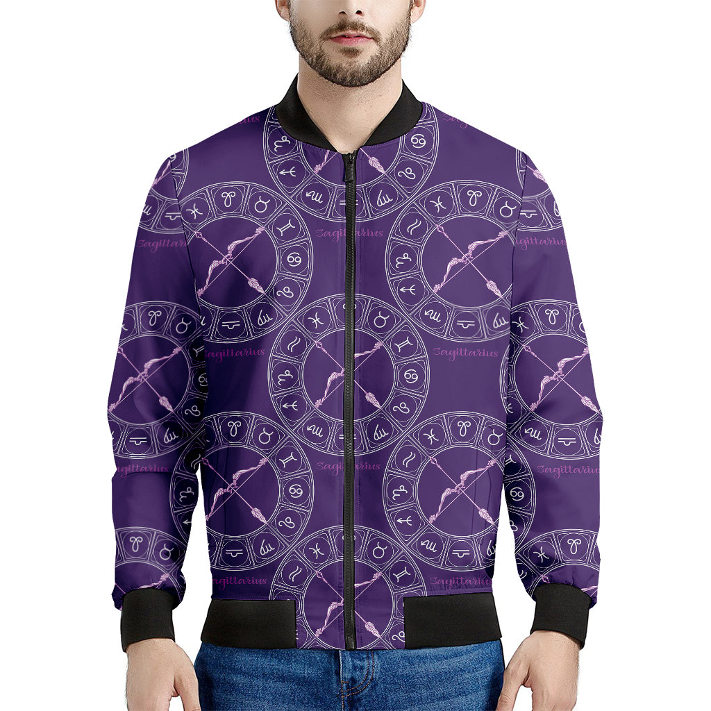 Purple Sagittarius Zodiac Pattern Print Men's Bomber Jacket