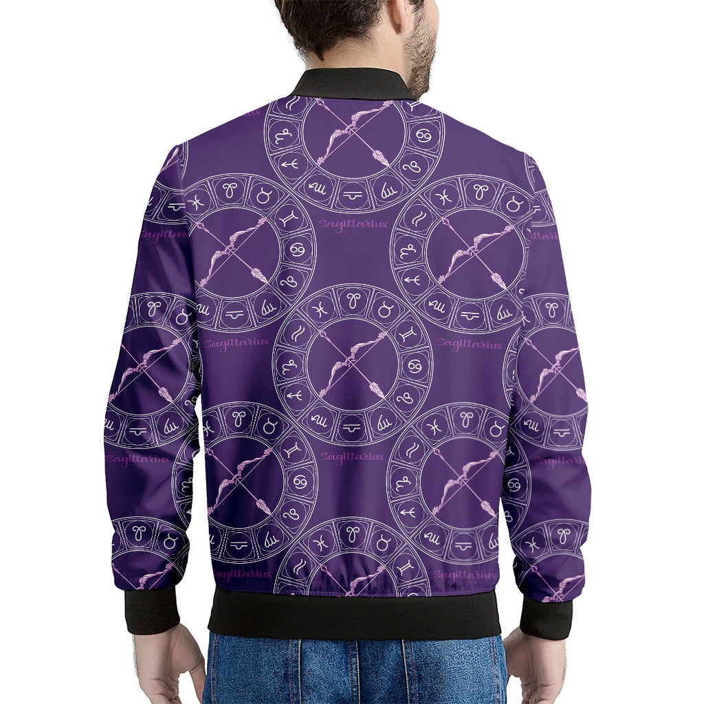 Purple Sagittarius Zodiac Pattern Print Men's Bomber Jacket