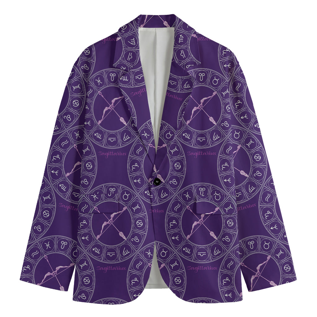 Purple Sagittarius Zodiac Pattern Print Men's Cotton Blazer