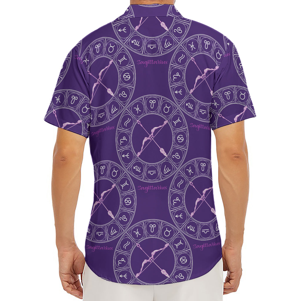 Purple Sagittarius Zodiac Pattern Print Men's Deep V-Neck Shirt