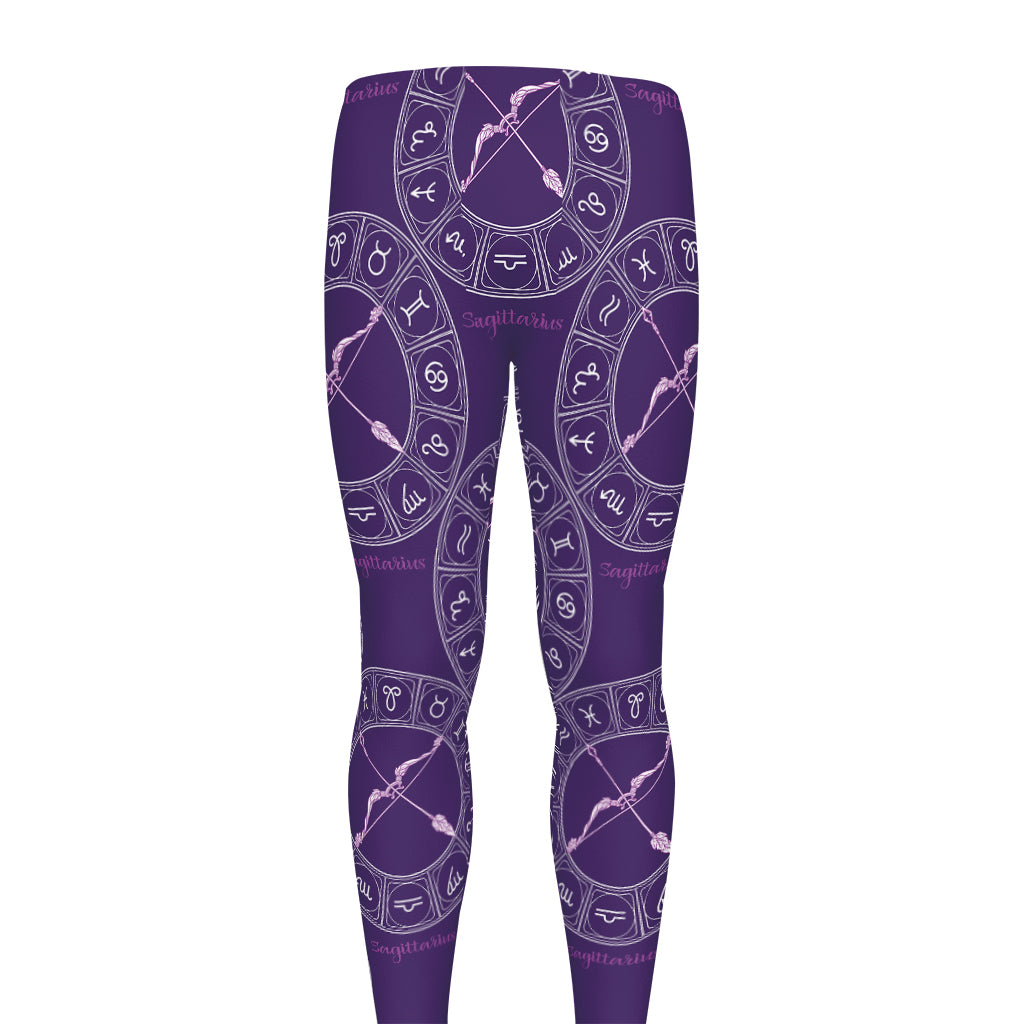 Purple Sagittarius Zodiac Pattern Print Men's leggings