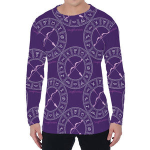 Purple Sagittarius Zodiac Pattern Print Men's Long Sleeve T-Shirt