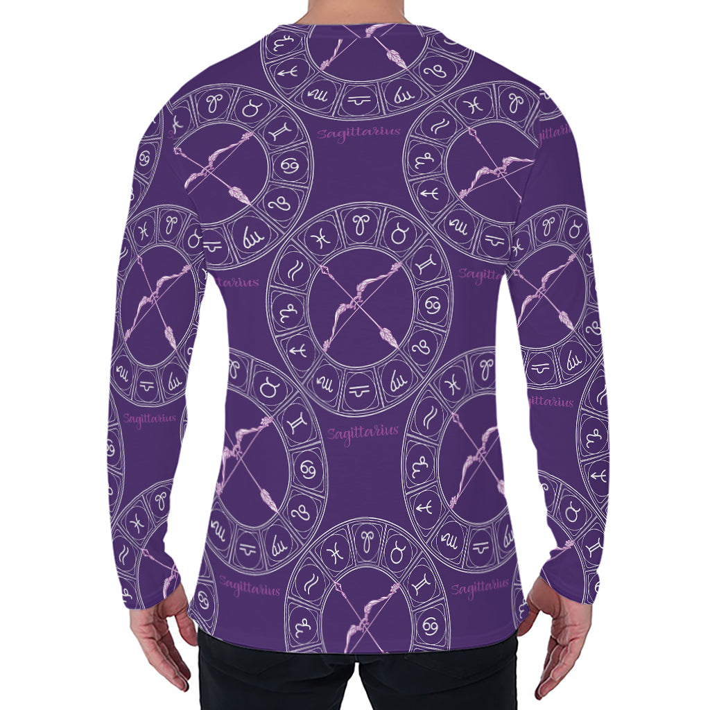 Purple Sagittarius Zodiac Pattern Print Men's Long Sleeve T-Shirt