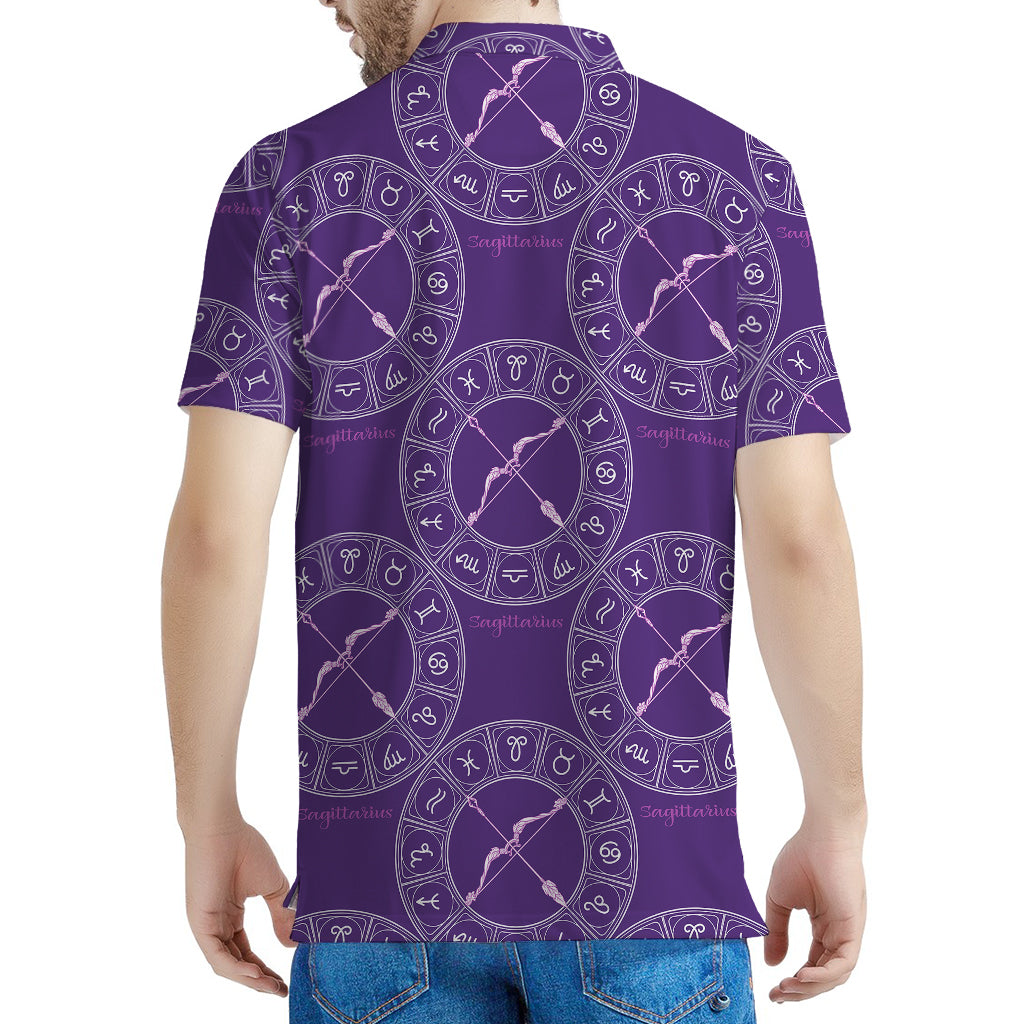 Purple Sagittarius Zodiac Pattern Print Men's Polo Shirt