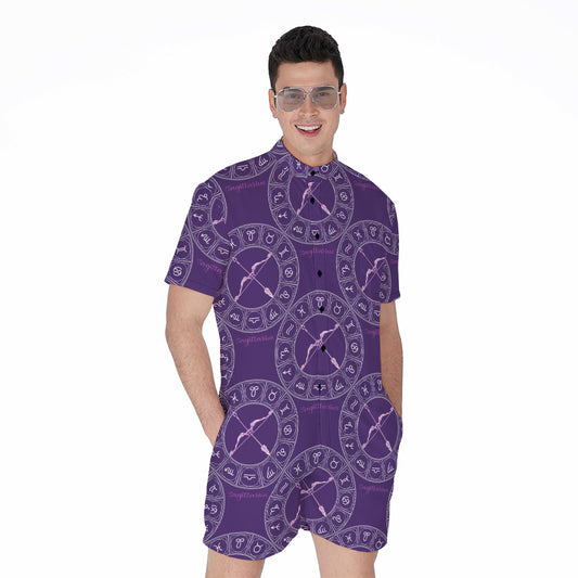 Purple Sagittarius Zodiac Pattern Print Men's Rompers