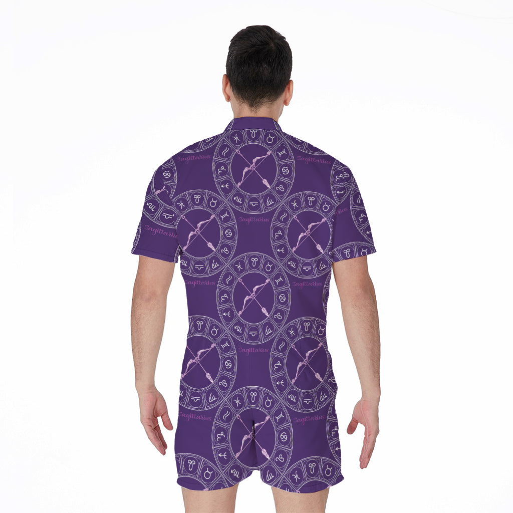 Purple Sagittarius Zodiac Pattern Print Men's Rompers