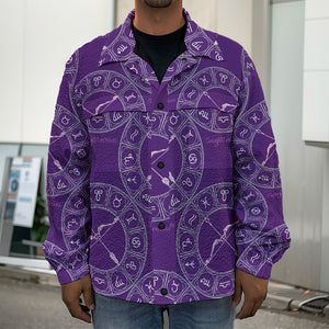 Purple Sagittarius Zodiac Pattern Print Men's Shirt Jacket