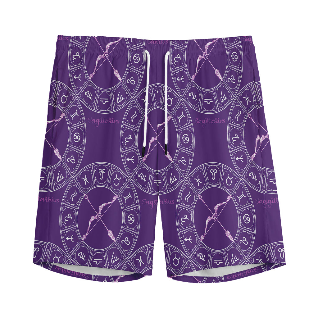 Purple Sagittarius Zodiac Pattern Print Men's Sports Shorts
