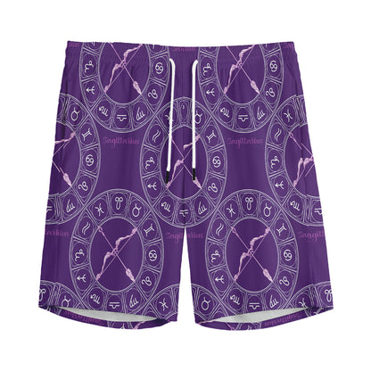 Purple Sagittarius Zodiac Pattern Print Men's Sports Shorts