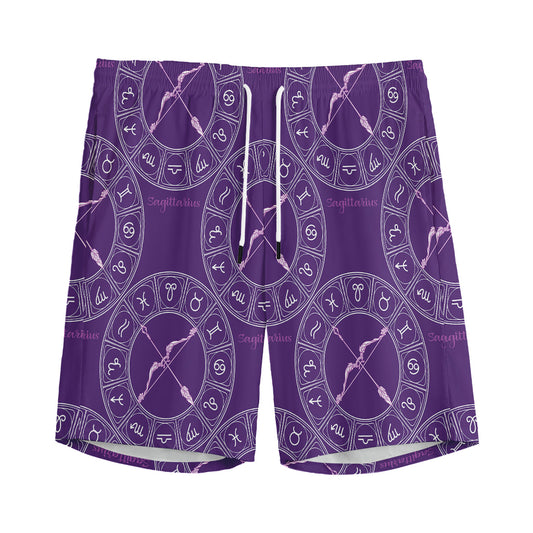 Purple Sagittarius Zodiac Pattern Print Men's Sports Shorts