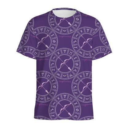 Purple Sagittarius Zodiac Pattern Print Men's Sports T-Shirt