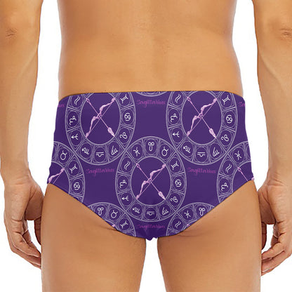 Purple Sagittarius Zodiac Pattern Print Men's Triangle Swim Briefs