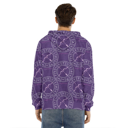 Purple Sagittarius Zodiac Pattern Print Men's Velvet Pullover Hoodie