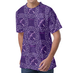 Purple Sagittarius Zodiac Pattern Print Men's Velvet T-Shirt