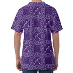 Purple Sagittarius Zodiac Pattern Print Men's Velvet T-Shirt