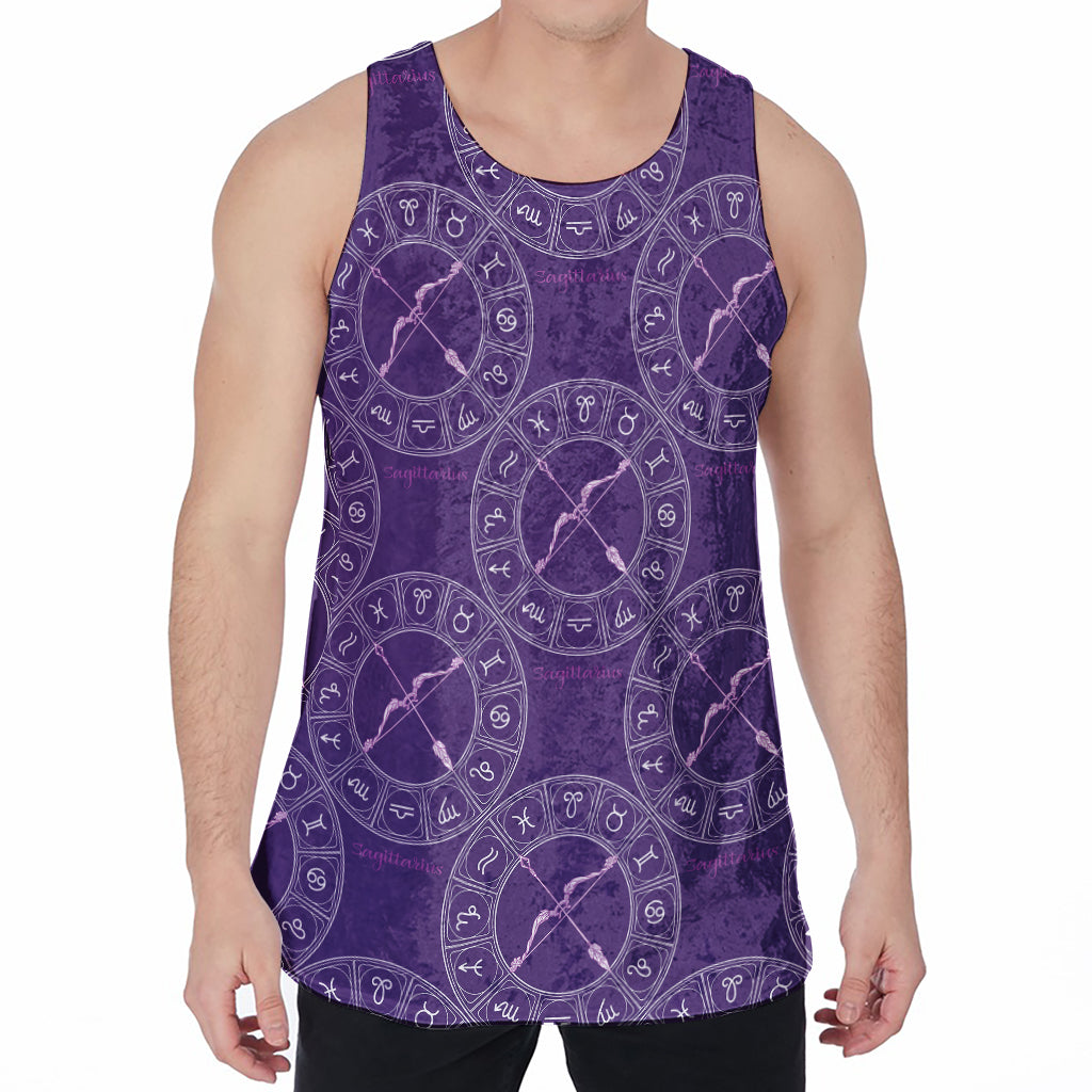 Purple Sagittarius Zodiac Pattern Print Men's Velvet Tank Top