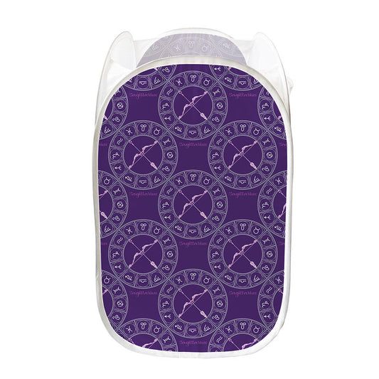 Purple Sagittarius Zodiac Pattern Print Mesh Laundry Hamper