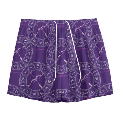 Purple Sagittarius Zodiac Pattern Print Mesh Shorts